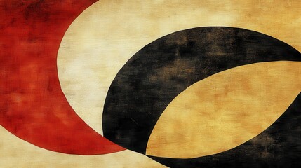 Abstract Red Black Gold Beige Circular Artwork