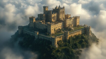 Majestic Castle Above Clouds, Sunrise Fantasy