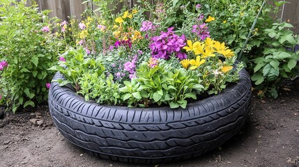 Upcycled tire planter project adds vibrant color to gardens community spaces nature outdoor perspective sustainability