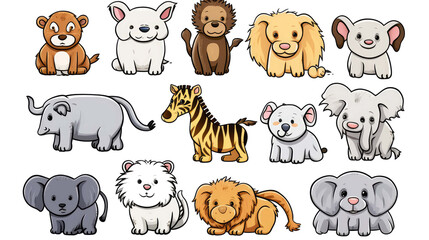 Fototapeta premium Cute cartoon animals collection isolated PNG with Transparent Background