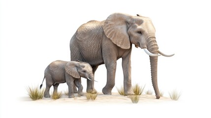 Obraz premium African Elephant Cow and Calf in the Savanna