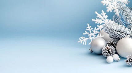 Festive Winter Scene with Silver and White Ornaments