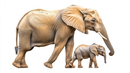 Obraz premium African Elephant and Calf Walking Together in the Wild