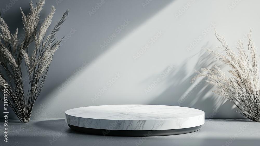 Poster futuristic technology background with abstract design featuring a modern pedestal for product displa