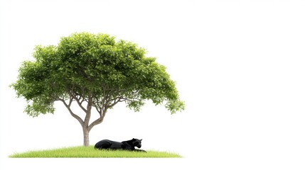 Black Panther Resting Under a Lush Green Tree