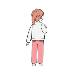 小学生 後ろ姿で悩む女の子 シンプルなタッチのイラスト