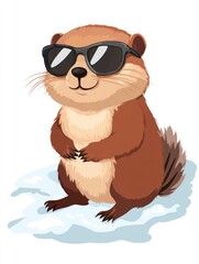 Cool Marmot in Sunglasses on Snow Illustration