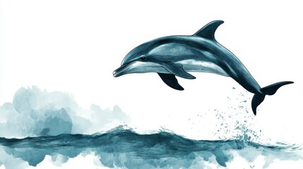 Obraz premium Graceful Dolphin Leaping From the Ocean Waves A Watercolor Painting
