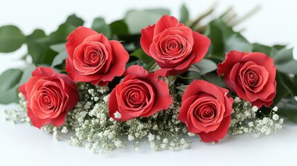 Obraz premium Red roses bouquet, white background, Valentine's Day gift