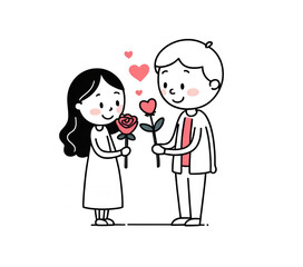 Charming illustration of a smiling couple in love, sharing an intimate moment, perfect for romance-themed artwork, greeting cards, or Valentine's Day designs
