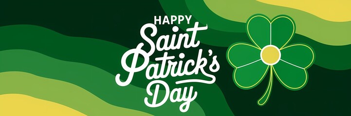 Fototapeta premium A vector illustration of a Saint Patrick's Day poster design. There's a green shamrock with a yellow centre. The text 