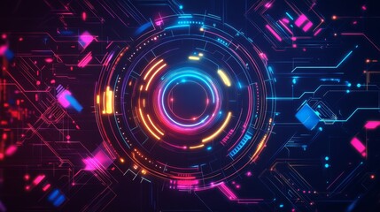 Fototapeta premium Cyber Fusion: Futuristic Geometric Patterns and Neon Glows in Modern Tech Art