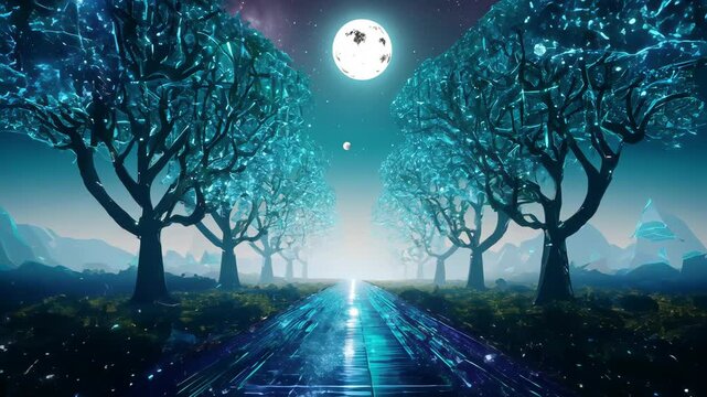Enchanted walk through a mystical moonlit forest