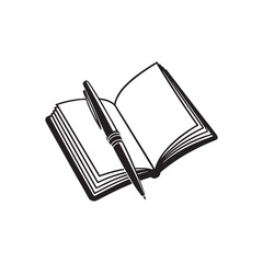open notebook and pen silhouette vector design