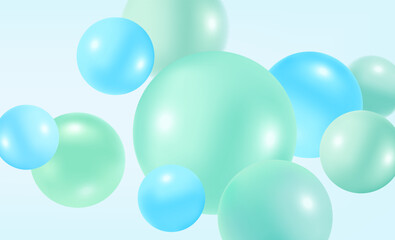 Abstract liquid bubbles color flying in the middle on solid color background. Realistic vector in 3d illustration.