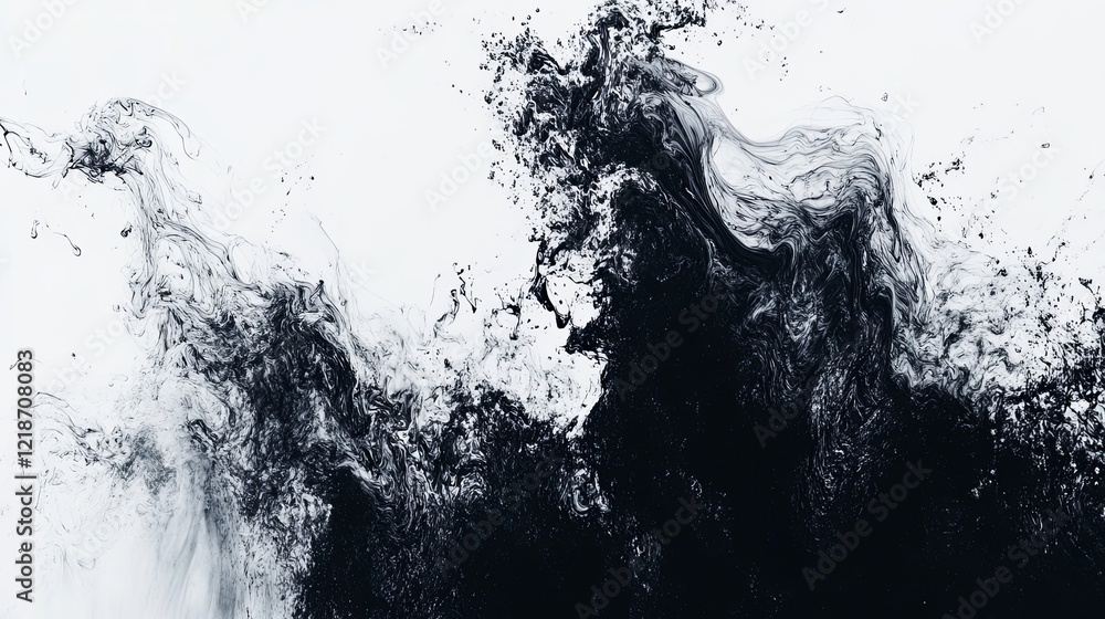 Poster abstract black and white swirling patterns create striking visual effects in a minimalist design. ge