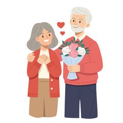 Elderly Couple Celebrating Valentine's Day with Flowers