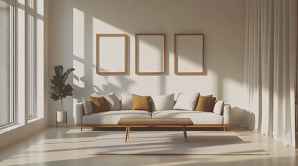 Fototapeta premium Cozy Modern Living Room with Sofa and Natural Light from Windows