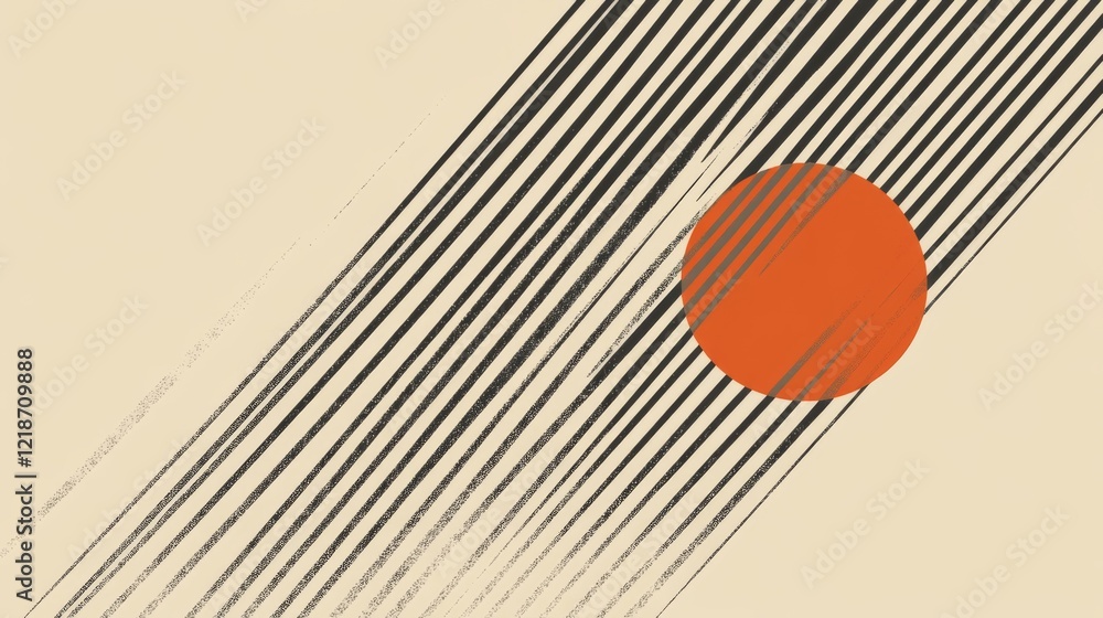 Poster abstract art with diagonal lines and circle.