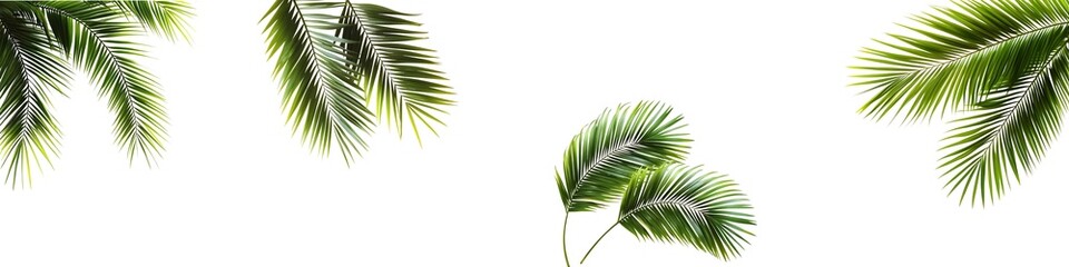Set of tropical green palm leaf on transparent background PNG file
