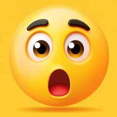 Fototapeta premium An astonished emoji face with wide eyes and an open mouth expressing shock or amazement in bright yellow tones