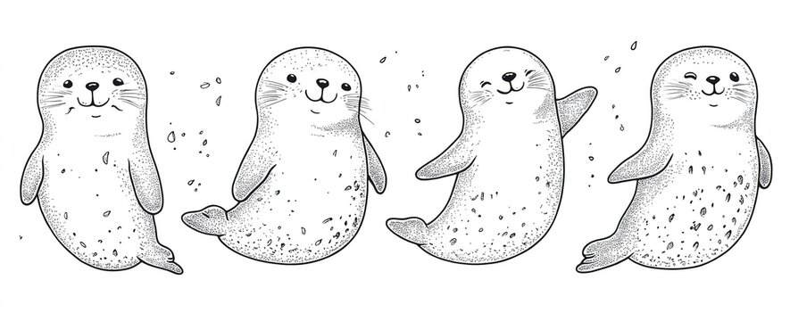Set of quirky hand-drawn seals in line art style designed as vector icons.