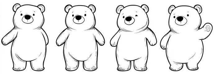Obraz premium Set of lovable hand-drawn bears in line art vector style showcasing a cute bear cub in a playful pose ideal for nature-themed graphics and animal illustrations