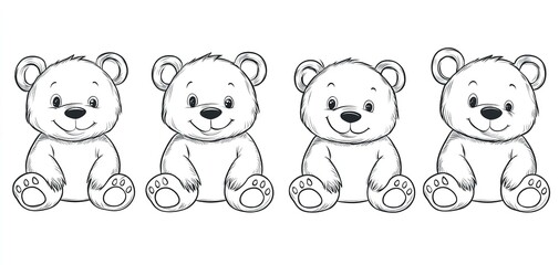 Fototapeta premium Set of lovable hand-drawn bears in line art vector style showcasing an endearing bear cub icon perfect for nature-inspired designs wildlife graphics and animal-themed projects