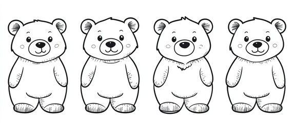 Fototapeta premium Set of lovable hand-drawn bears in line art vector style featuring a charming bear cub icon ideal for nature-themed projects wildlife illustrations and animal-inspired designs