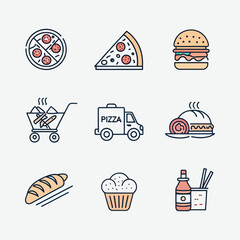 Food Delivery Thin Line Vector Icon Set - Pixel Perfect Designs