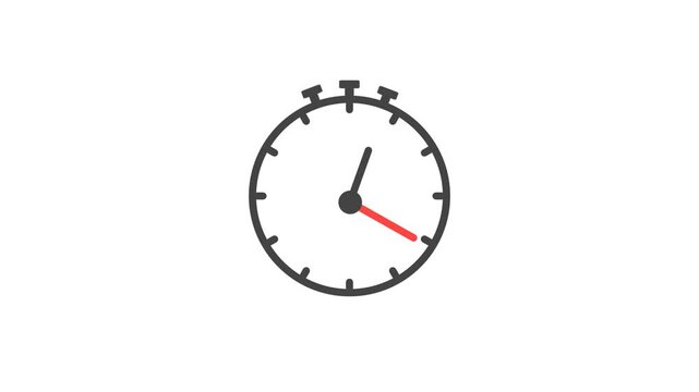 15 Second Stopwatch Clock Icon Animation Isolated on White Background. Motion graphic.
