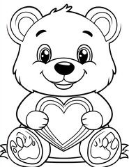 Fototapeta premium easy coloring page cute little bear holding a heart. You can print it on standard 8.