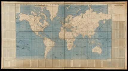 Vintage World Map With Geographical Details and Ocean Colors