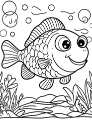 Obraz premium cartoon cute fish easy coloring page. ready to print on standard 8.