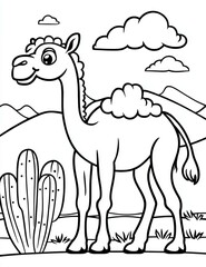 Fototapeta premium camel and cactus easy coloring page. ready to print on standard 8.