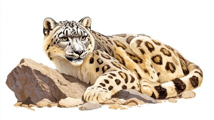 Naklejka premium Majestic Snow Leopard Resting on Rocks