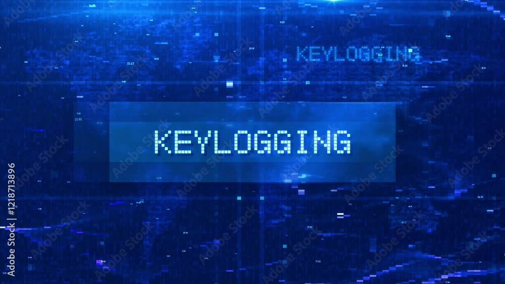 Aufkleber keylogging digital text animation over futuristic world map and hud effects