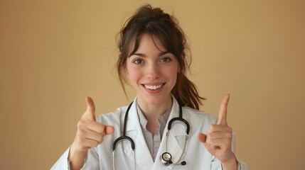The female doctor raised two index fingers