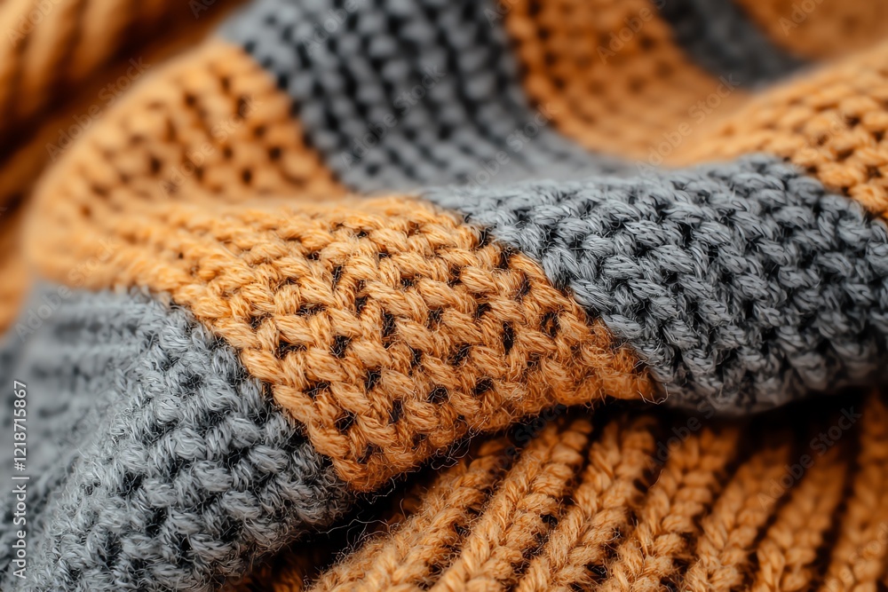 Poster close-up of a knitted fabric showcasing intricate patterns in warm colors.