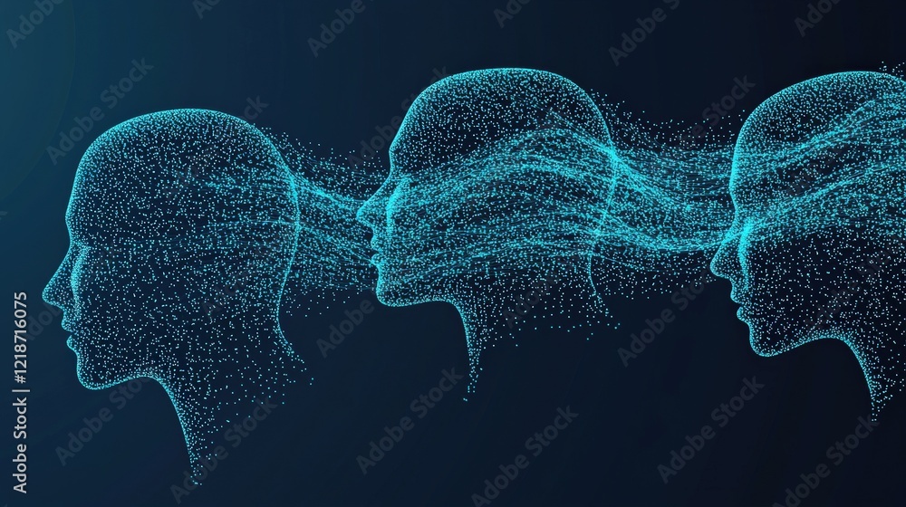 Aufkleber abstract representation of human heads with flowing particles illustrating thoughts and creativity i