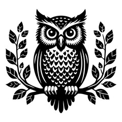 Soaring Barn Owl Silhouette with Silent Flight, Captivating Black and White Vector Design, Isolated on White Background