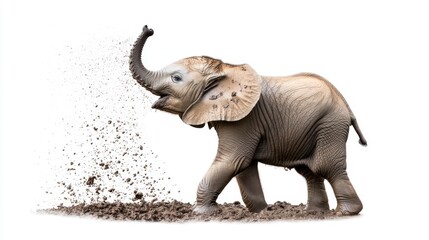 Obraz premium Playful Baby Elephant Splashing in Mud