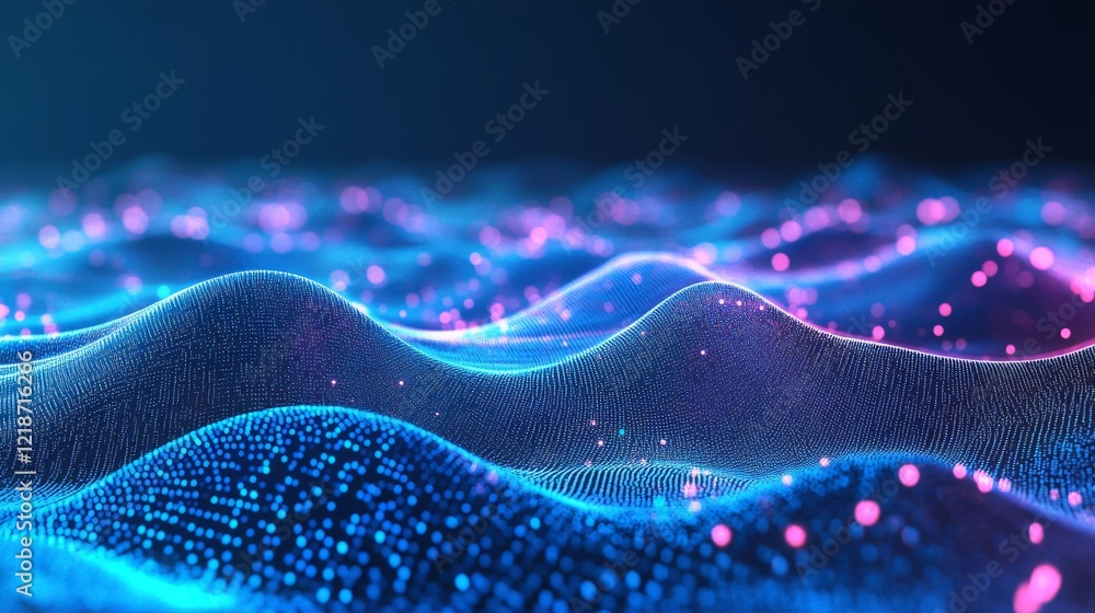 Poster futuristic abstract digital technology background with glowing blue grid, connected data lines, and 