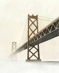 Obraz premium watercolor painting of bridge stretching into hazy atmosphere, evoking sense of calm and mystery
