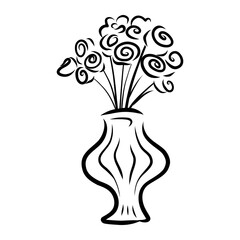 Hand drawn flower vase with flowers, flower vase doodle, whimsical flower vase 