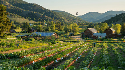 Fototapeta premium Vibrant Vegetable Farm with Mountains in Background