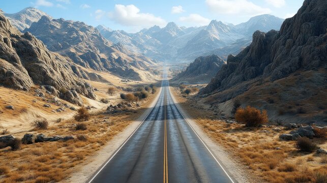 Mountain Road, Desert, Asphalt Highway, Sunny Day, Road Trip