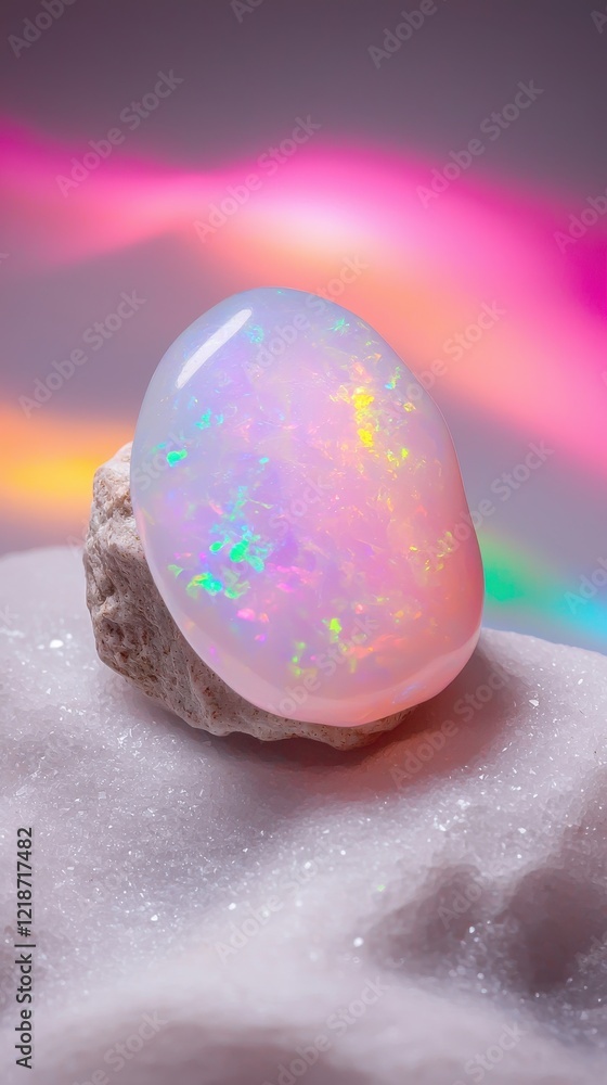 Poster macro shot of opal gemstone displaying shifting rainbow colors studio background detailed texture en