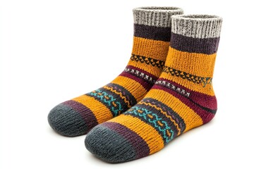 Colorful knitted socks in vibrant patterns perfect for cozy indoor wear.