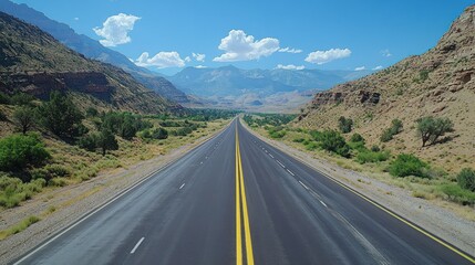 Fototapeta premium Mountain road stretches into a bright blue sky